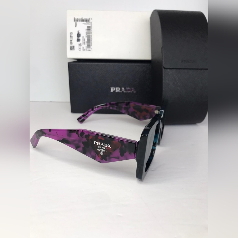 New- 💯 - Original PRADAAcetate Symbole Sunglasses SPR 23Y Slate Grey Pur - Picture 10 of 15